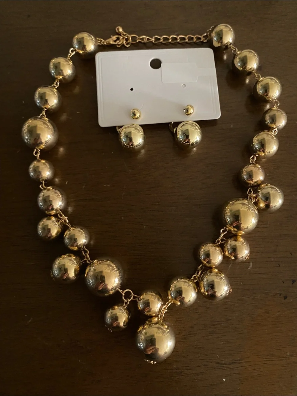Gold-Tone Graduated Bead Necklace and Earring Set